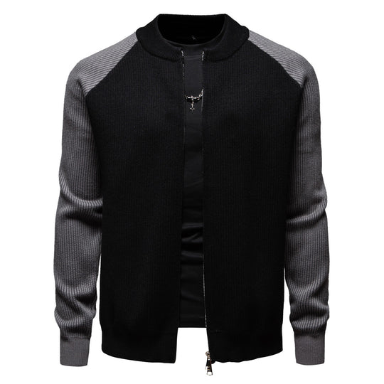Herren modische Strickjacke mit durchgehendem Reißverschluss und kontrastierenden Ärmelstrukturen R&B