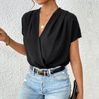 Damen Body mit eleganter Wickeloptik und kurzen Ärmeln R&B