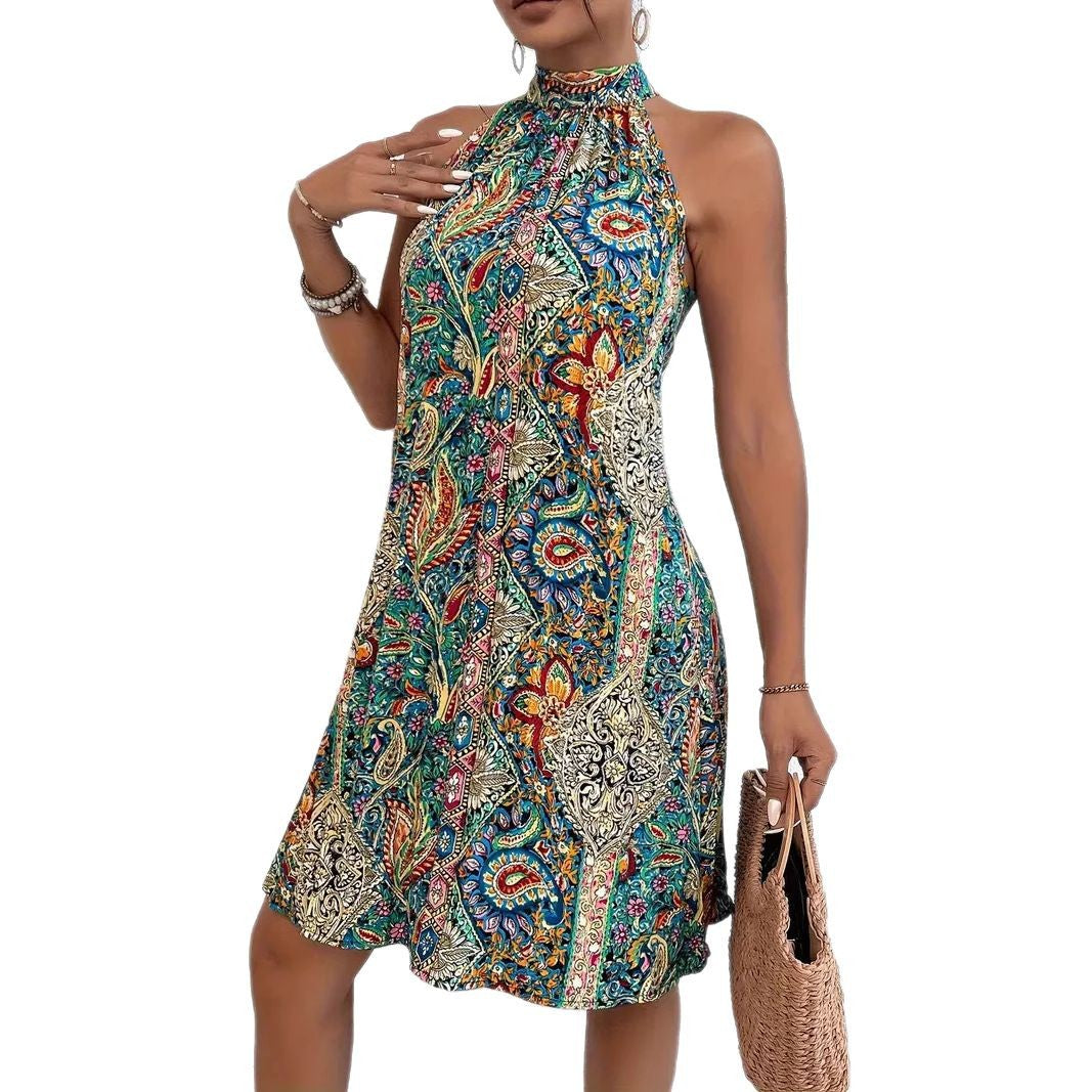 Damen Halterneck Kleid mit buntem Paisley-Muster R&B
