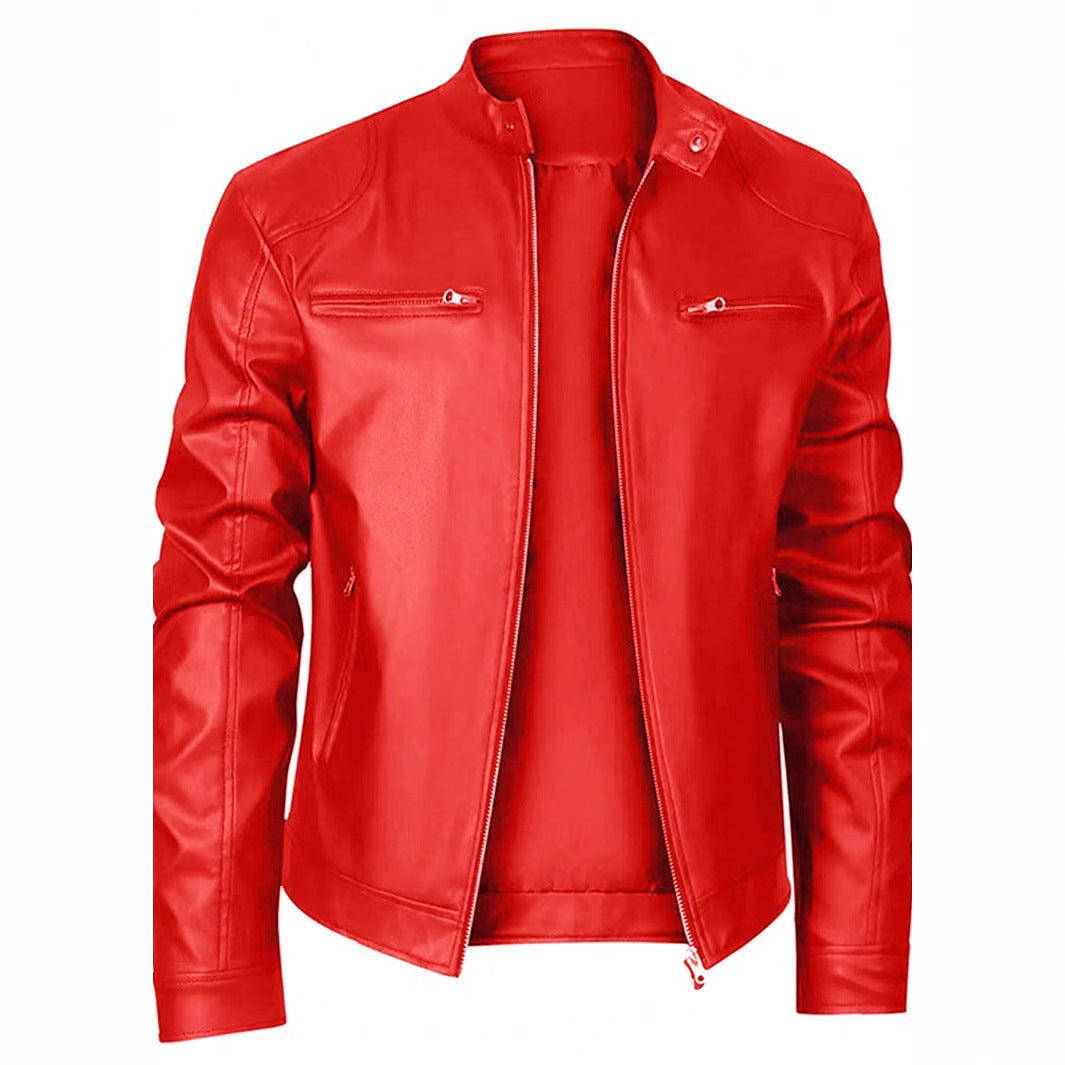 Herren Bikerjacke aus weichem Leder mit Stehkragen R&B