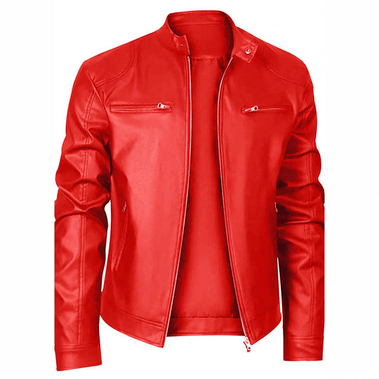 Herren Bikerjacke aus weichem Leder mit Stehkragen R&B
