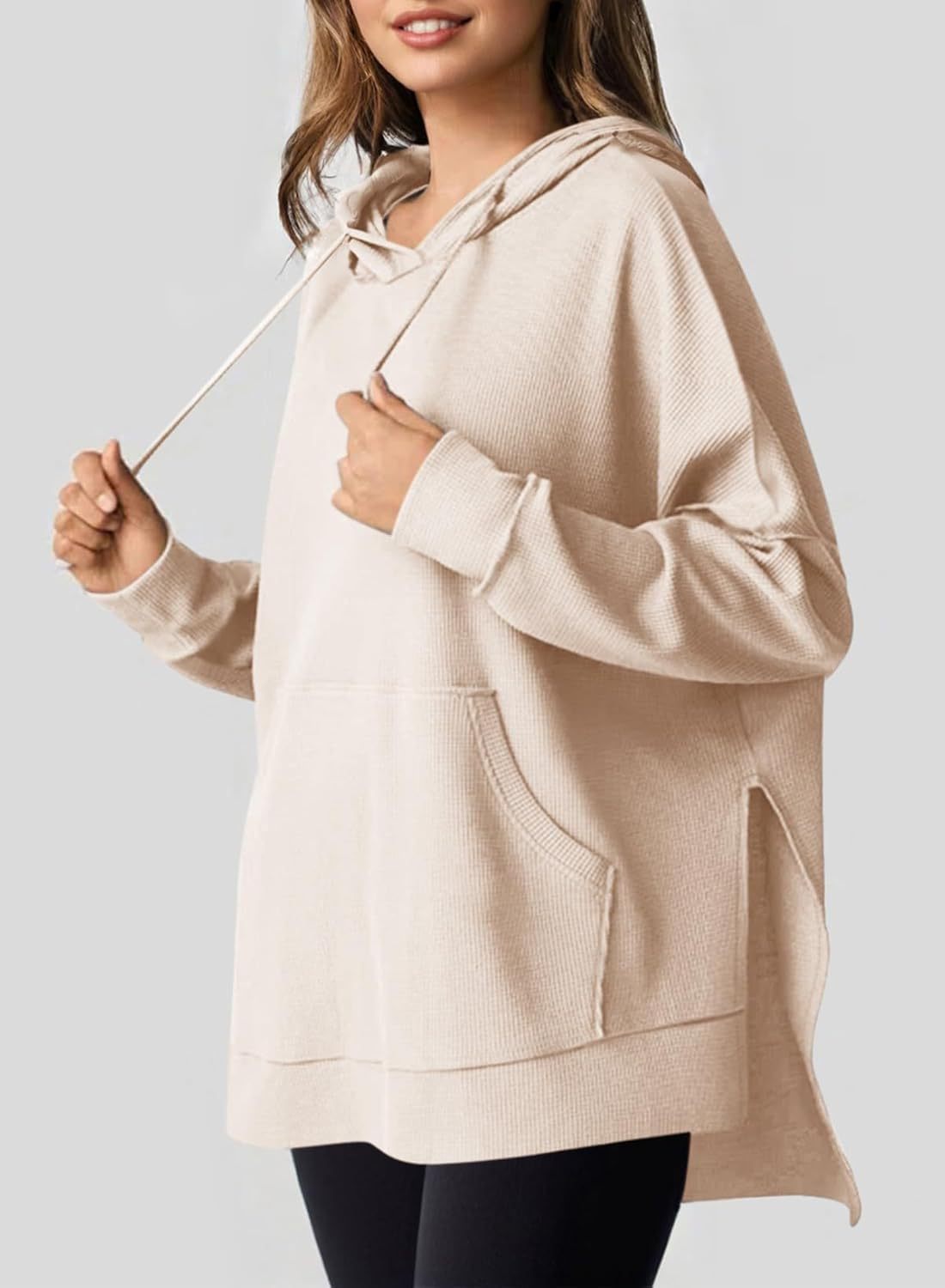 Damen lässiger Kapuzenpulli mit seitlichen Schlitzen und Kängurutasche R&B
