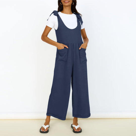 Damen Lässiger Jumpsuit mit verstellbaren Trägern und weitem Bein R&B
