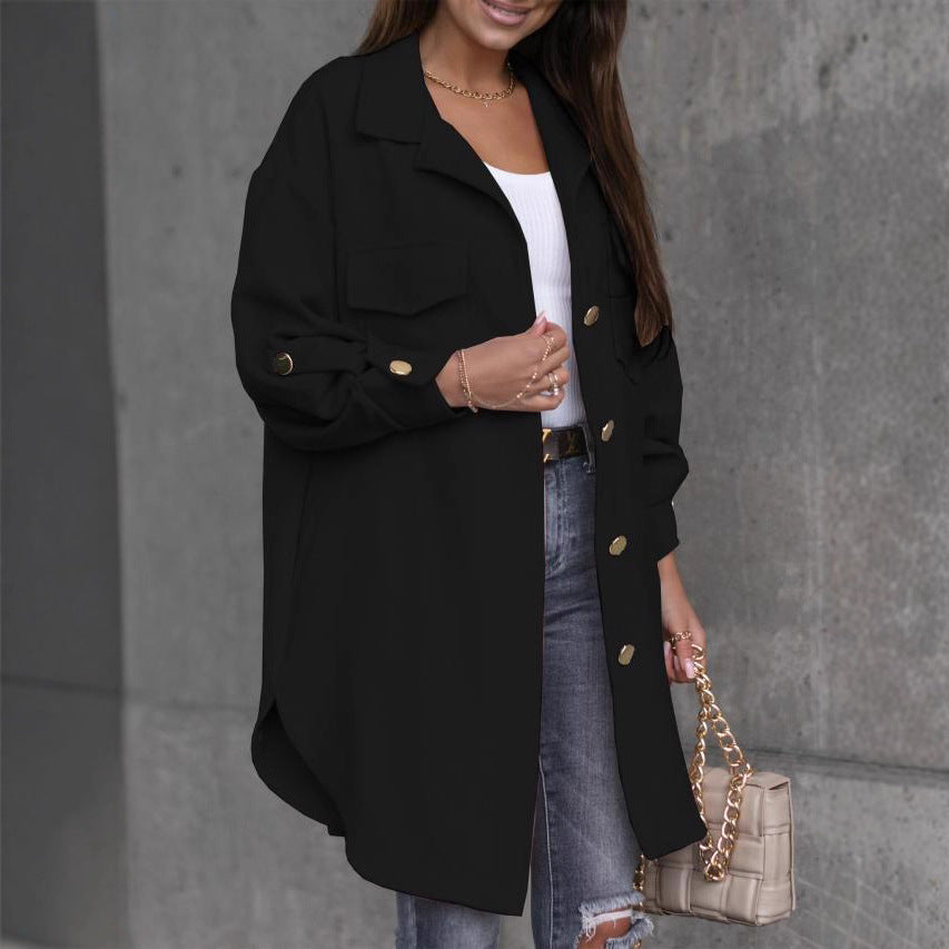 Damen Oversize-Chic Hemdenjacke mit Taschen und Knopfdetails
