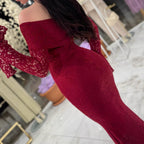 Damen Elegantes Spitzenkleid mit Off-Shoulder Design und Schößchen R&B