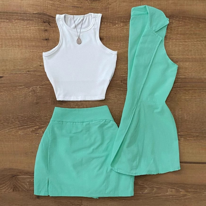 Damen sportliches Crop-Top und Minirock Set R&B