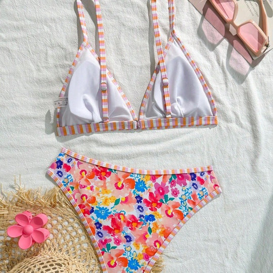 Damen Triangel-Bikini-Set mit floralem Muster und verspieltem Design R&B