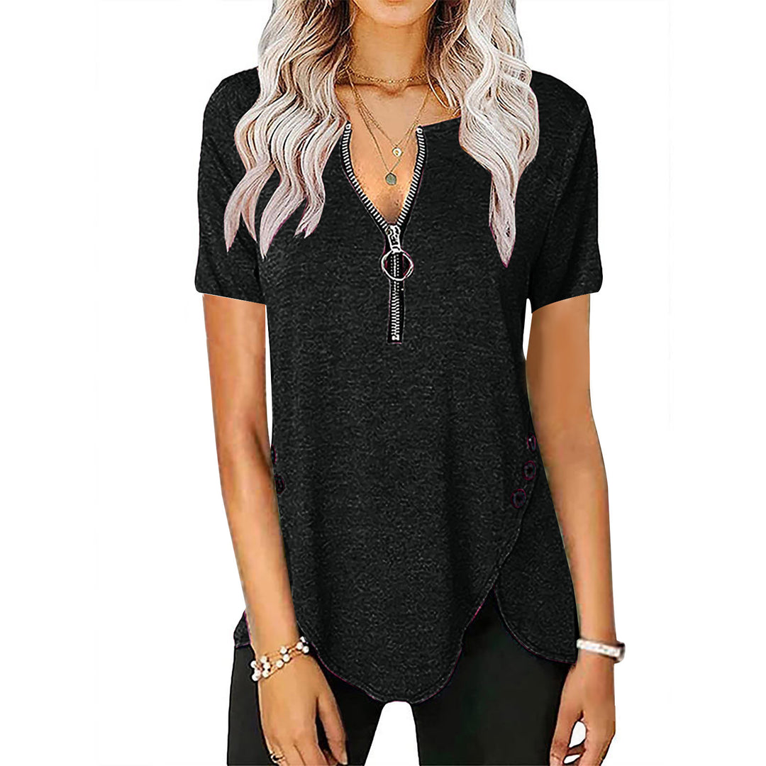 Damen Kurzarmshirt mit asymmetrischem Saum und Reißverschluss R&B