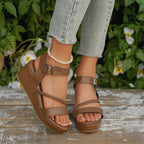 Damen Keil-Sandalen mit geflochtenem Riemen und verstellbarem Schnallenverschluss R&B