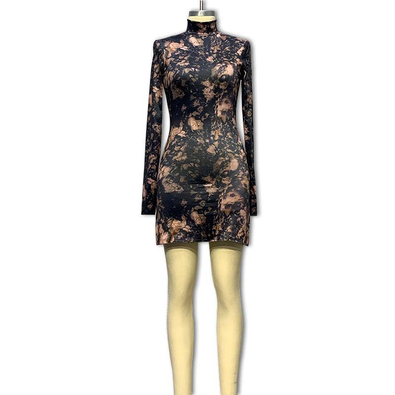 Damen Kurzarmkleid mit asymmetrischem Saum und transparentem Oberteil R&B