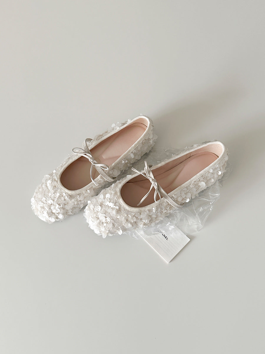Damen Ballerinas mit romantischen Blütenapplikationen