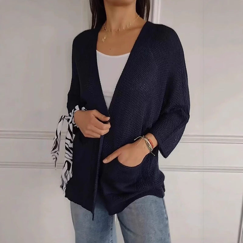 Damen lässige Strickjacke mit offener Vorderseite und praktischen Taschen R&B