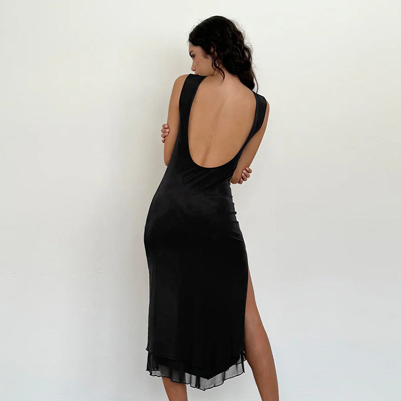 Damen zeitloses Maxikleid mit transparentem Saum R&B