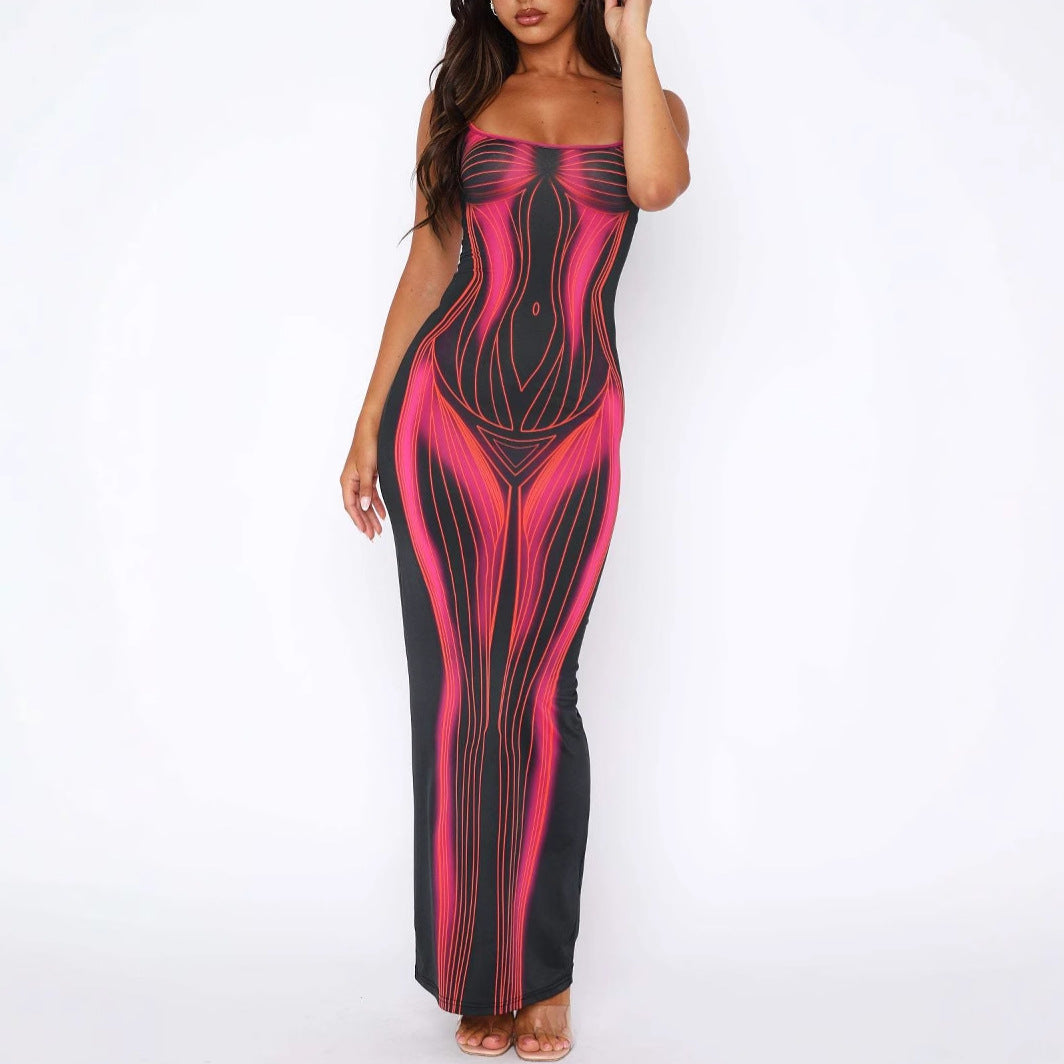 Damen Maxikleid mit einzigartigem grafischen Design und figurbetontem Schnitt R&B