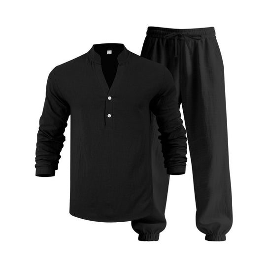 Herren lässiges langärmliges Oberteil mit Knopfleiste und entspannter Jogginghose R&B