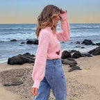 Damen Grob gestrickter Pullover mit Herzverzierungen und lockerem Schnitt R&B