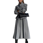 Damen elegantes und modernes Anzugset mit tailliertem Blazer und schwingendem Rock R&B