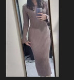 Damen Strickmaxikleid mit elegantem Rippmuster R&B