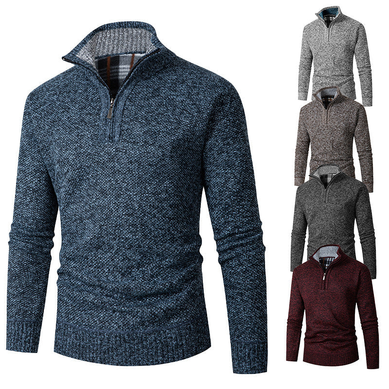 Herren Strickpullover mit halbem Reißverschluss und strukturiertem Design