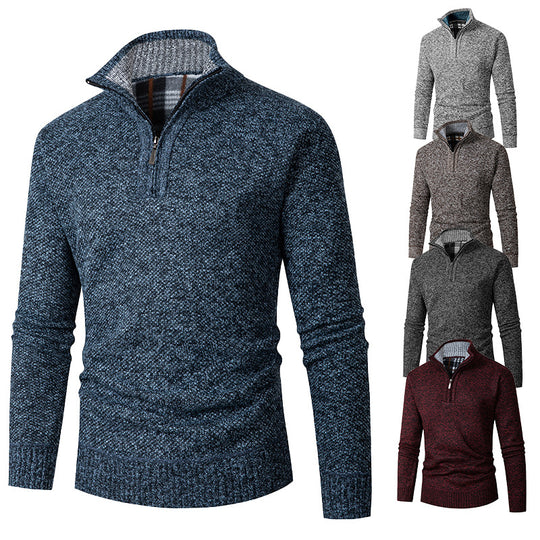 Herren Strickpullover mit halbem Reißverschluss und strukturiertem Design R&B