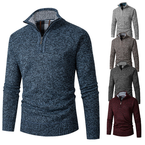 Herren Strickpullover mit halbem Reißverschluss und strukturiertem Design R&B