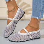 Damen Ballerinas mit eleganter Schnallenapplikation und atmungsaktiver Netzstruktur R&B