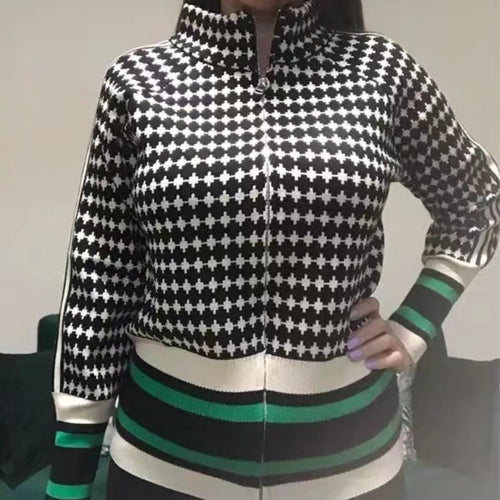 Damen Sportlicher Strickpullover mit Stehkragen und grafischem Muster R&B