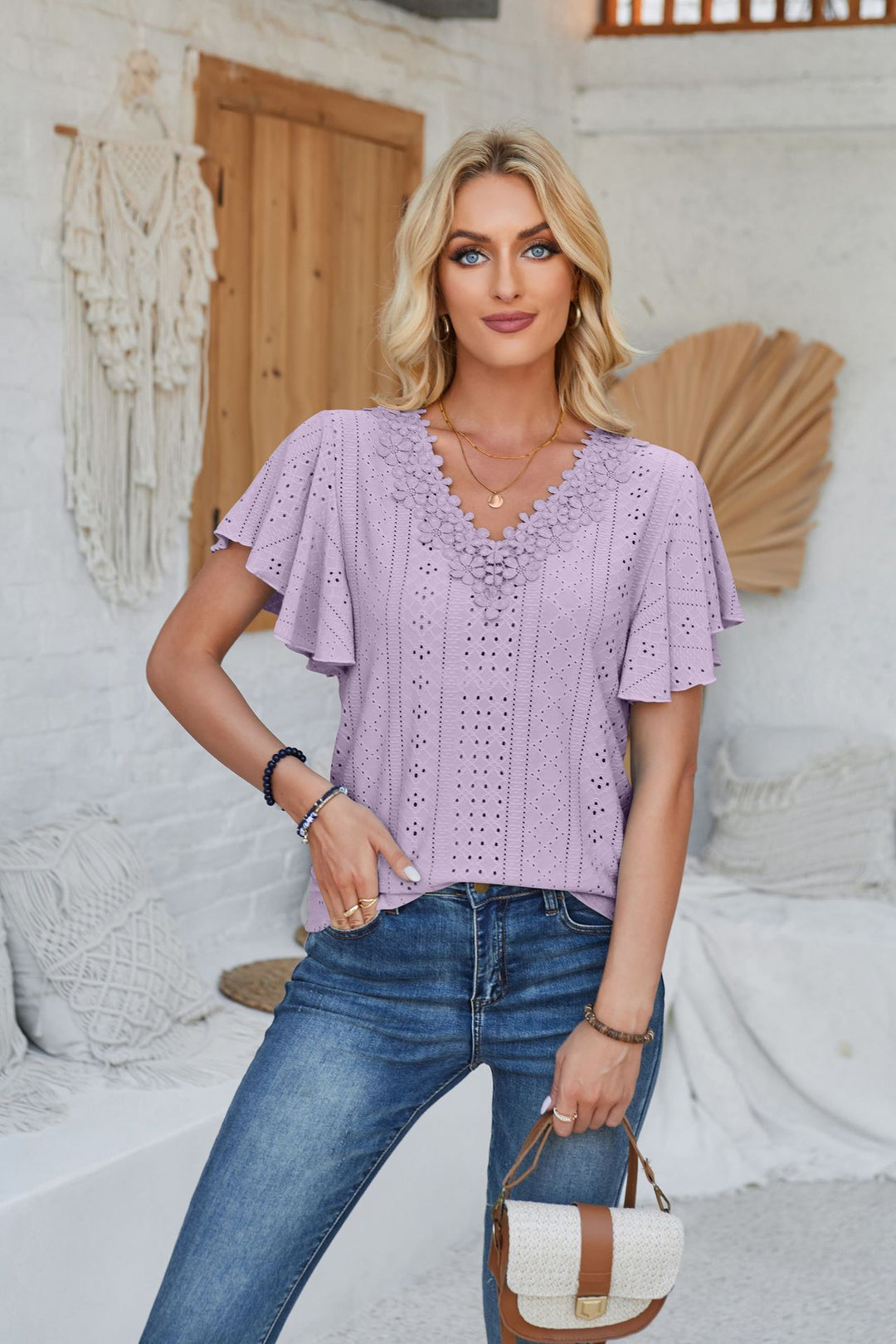 Damen Spitzenshirt mit Volants R&B