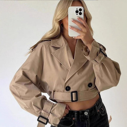 Damen modische Trenchjacke mit Gürtel und oversized Schnitt R&B