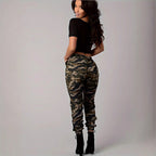 Damen Cargohose mit elastischem Bund und Camouflage-Muster