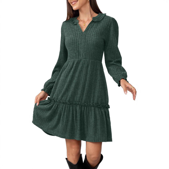 Damen Lockeres Freizeitkleid mit Rüschendetails und eleganter Knopfleiste R&B