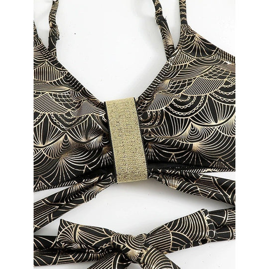 Damen Triangel-Bikini mit glamourösem Wickel-Design und eleganten Akzenten R&B