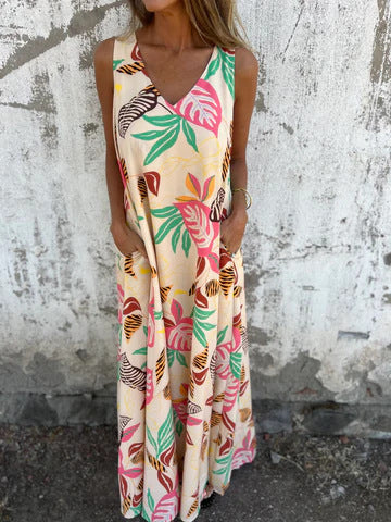 Damen Sommerliches Maxikleid mit buntem Tropenmuster R&B