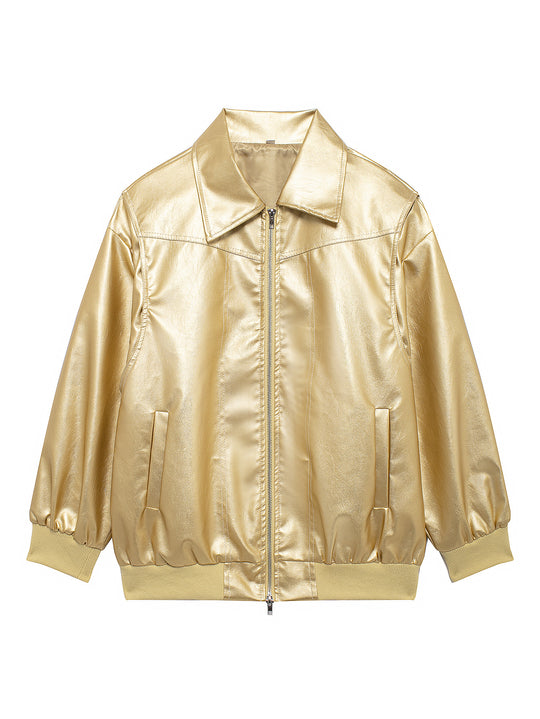 Damen Kunstlederjacke mit lässigem Schnitt und elastischem Saum R&B