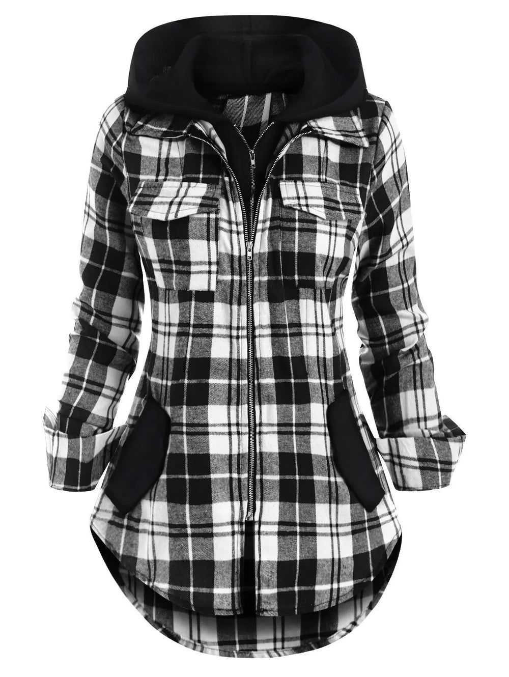 Damen Flanelljacke mit Kapuze und praktischen Taschen R&B