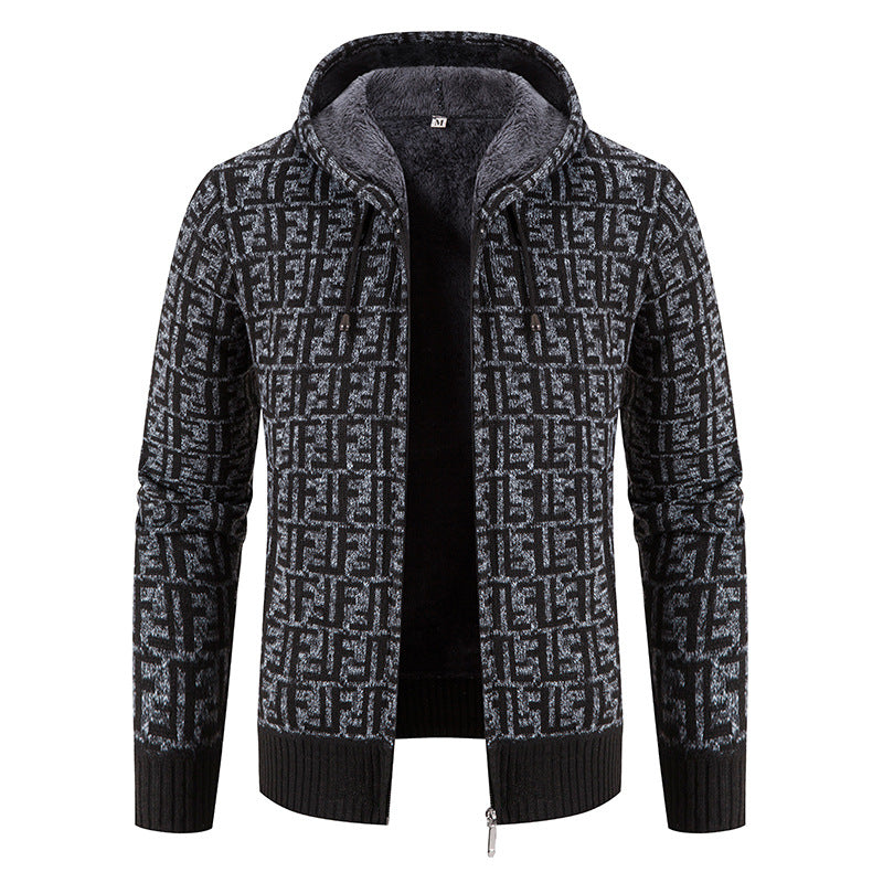 Herren Hochwertige Strickjacke mit modernem Muster und Kapuze R&B