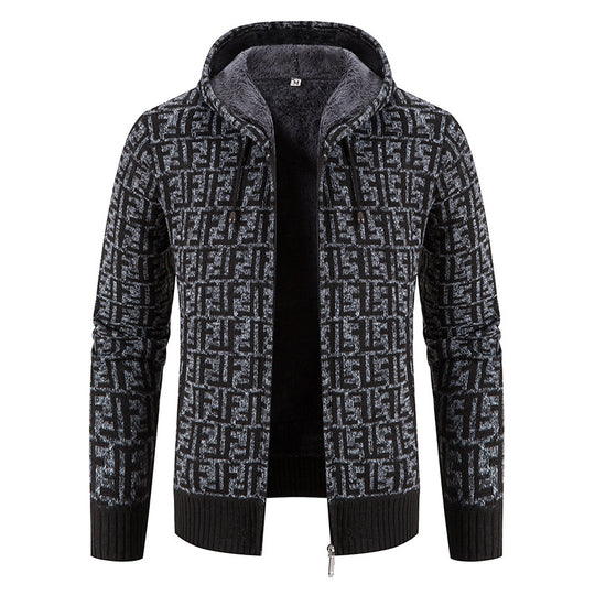 Herren Hochwertige Strickjacke mit modernem Muster und Kapuze R&B