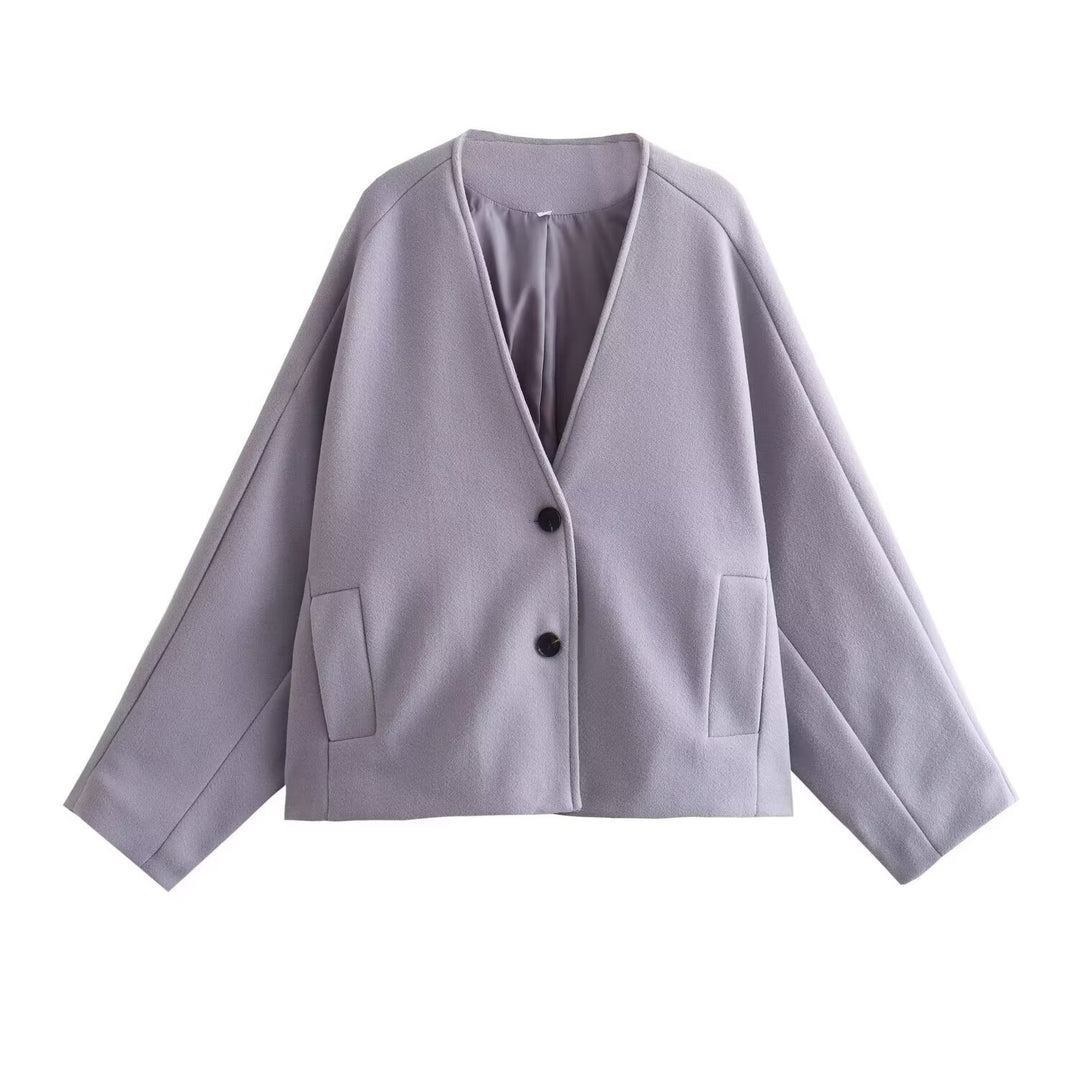 Damen modische Kurzjacke mit elegantem Revers und praktischen Taschen R&B