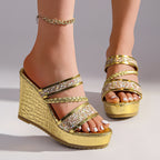 Damen Wedge-Sandalen mit funkelnden Akzenten und elegantem Krokodil-Design R&B