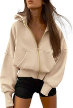 Damen Oversized Kapuzenjacke mit hohem Kragen und goldener Reißverschluss R&B
