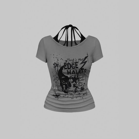Damen kreatives Grafik-T-Shirt mit verführerischem Rückenausschnitt R&B