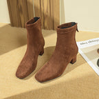 Damen elegante Stiefeletten mit blockiertem Absatz und feinem Wildlederfinish R&B