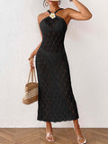 Damen Häkel-Maxikleid mit einem eleganten Blumendetail R&B