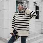 Damen Strickpullover mit hohen Bündchen und lässigem Streifenmuster R&B