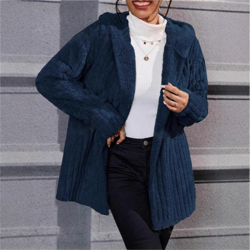 Damen lässige Fleecejacke mit strukturiertem Design und Kapuze
