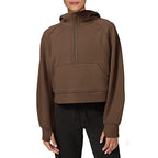 Damen sportlicher Fleece-Hoodie mit halbem Reißverschluss R&B
