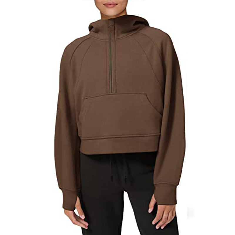 Damen sportlicher Fleece-Hoodie mit halbem Reißverschluss R&B
