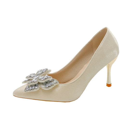 Damen Elegante Pumps mit funkelnder Blumenapplikation und schmalem Absatz R&B