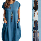 Damen lässiges Sommerkleid mit praktischen Seitentaschen und Rundhalsausschnitt R&B
