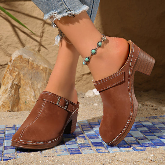 Damen Clogs mit elegantem Riemendesign und komfortablem Blockabsatz R&B